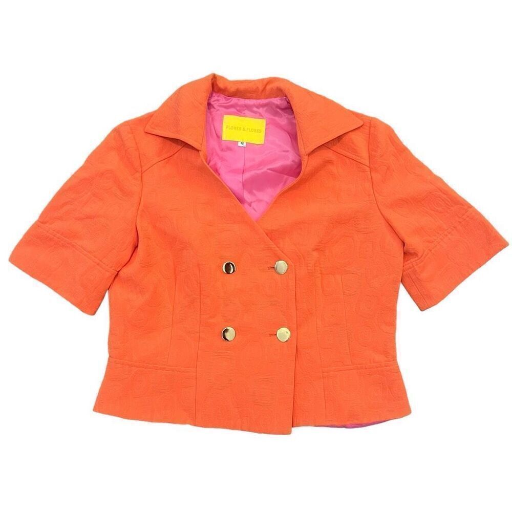 Flores & Flores Neon Orange Textured Blazer Size 12